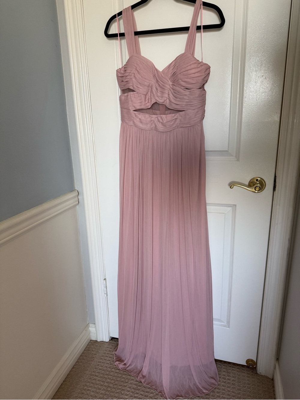 Birdy Grey Mauve Chiffon Bridesmaid Maxi Dress Medium Ruched Mesh Formal Gown